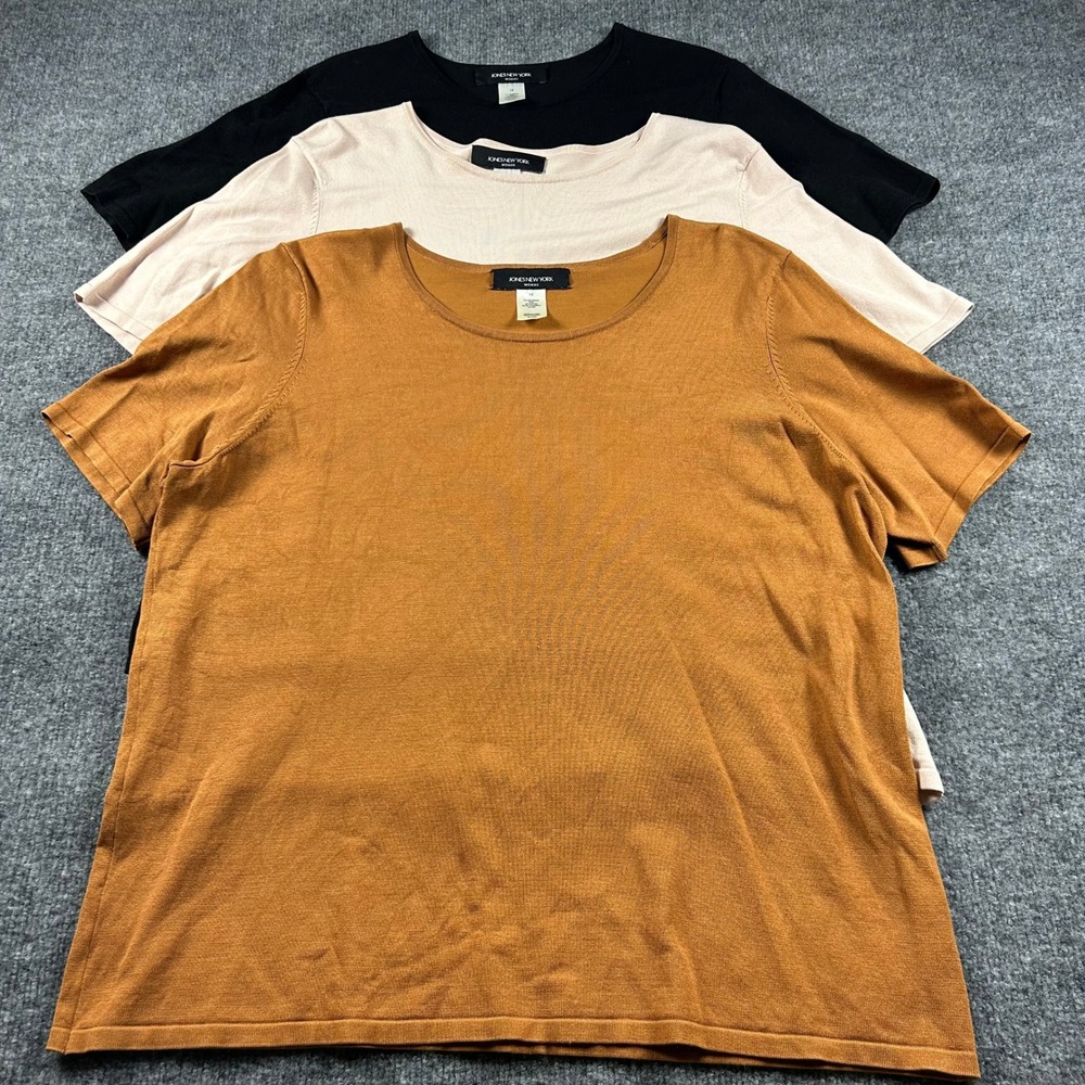 Jones New York Woman Silk Blend Knit Top Bundle 3pc Black Beige/Pink Brown 1X
